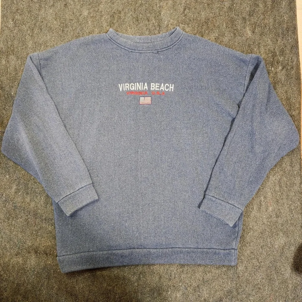 Vintage ESY Sportswear Virginia Beach Sweatshirt XL Blue Made in USA 90s Graphic